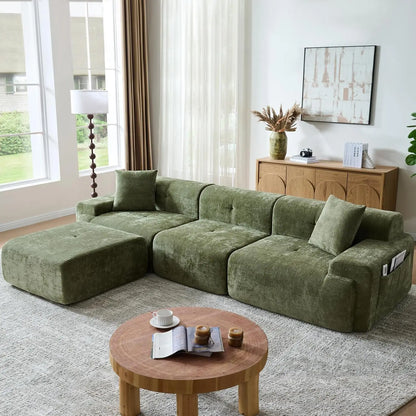 118" Modern L-Shaped Boneless Couch Modular Sectional Sofa for Living Room, Chenille Upholstery Beige, Oversized 3-Seater