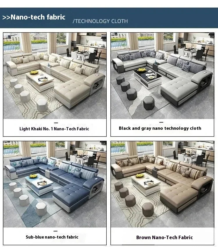 Linlamim Fabric Sofa Set Furniture Living Room Sofa Set with USB and Stools / Big U Shape Cloth Couch Sofas for Home Furniture