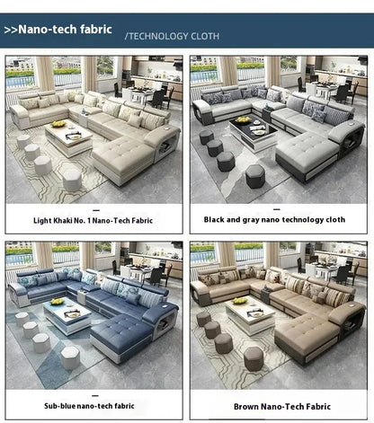 Linlamim Fabric Sofa Set Furniture Living Room Sofa Set with USB and Stools / Big U Shape Cloth Couch Sofas for Home Furniture