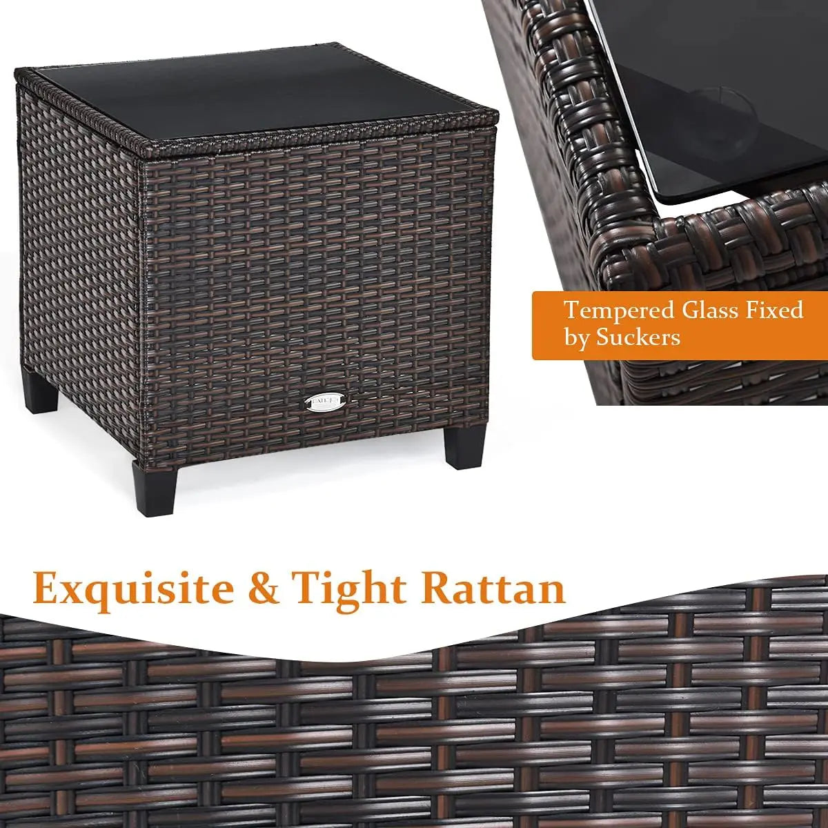 High quality  3 Pieces Patio Furniture Set, PE Rattan Wicker 3 Pcs Outdoor Sofa Set w/Washable Cushion and Tempered Glass Tablet