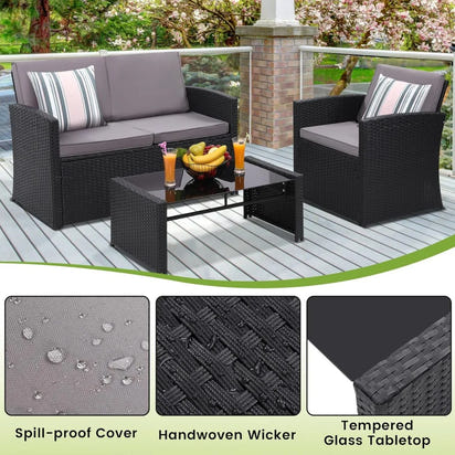 Patio Conversation Set, Outside Rattan Sectional Sofa, Cushioned Furniture Set, Wicker Sofa