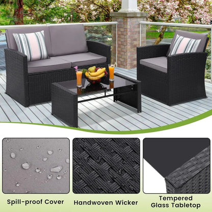 Patio Conversation Set, Outside Rattan Sectional Sofa, Cushioned Furniture Set, Wicker Sofa