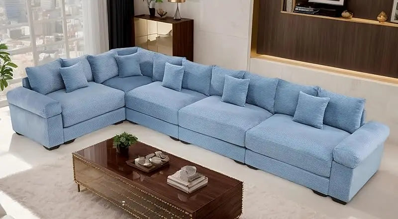 (UUX)155" Oversized Modular Sofa, Corduroy Cloud Couch Sectional with L Shape Chaise and 12 Throw Pillows, Upholste UQ