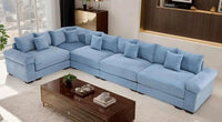 (UUX)155" Oversized Modular Sofa, Corduroy Cloud Couch Sectional with L Shape Chaise and 12 Throw Pillows, Upholste UQ