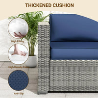 Patio Furniture Set,, All-Weather Wicker Patio Conversation Sets for Backyard (Grey with Navy Cushion)