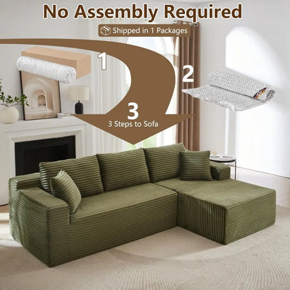 Corduroy L-Shaped Sectional Sofa, Boneless Couch with Right-Facing Chaise, Cloud Comfort for Living Room