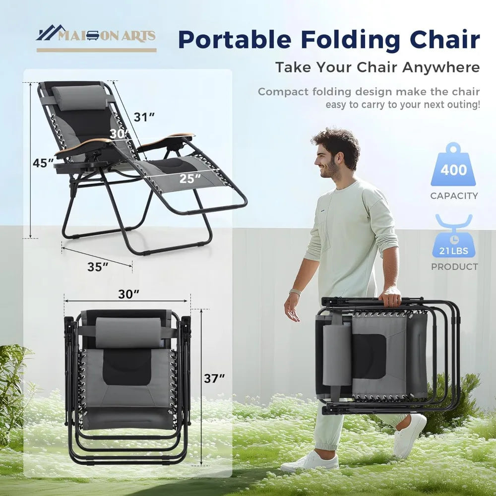 Oversized XXL Padded Zero Gravity Lawn Chair Foldable Recliner 30 Wide Seat Anti Gravity Lounge Chair Outdoor Camp