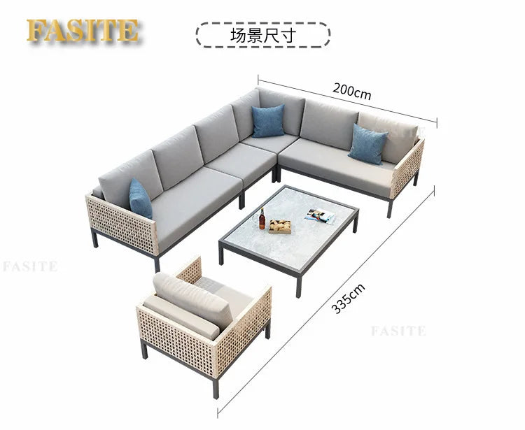 Leisure Style Outdoor Sofa Combination Living Room Balcony Open-air Leisure Rattan Weaving