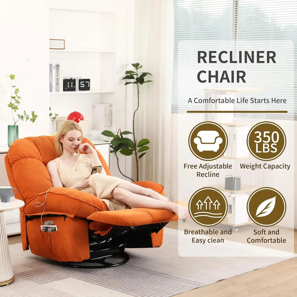 Swivel Recliner with Massage & Heat, Power Glider, USB/USB-C