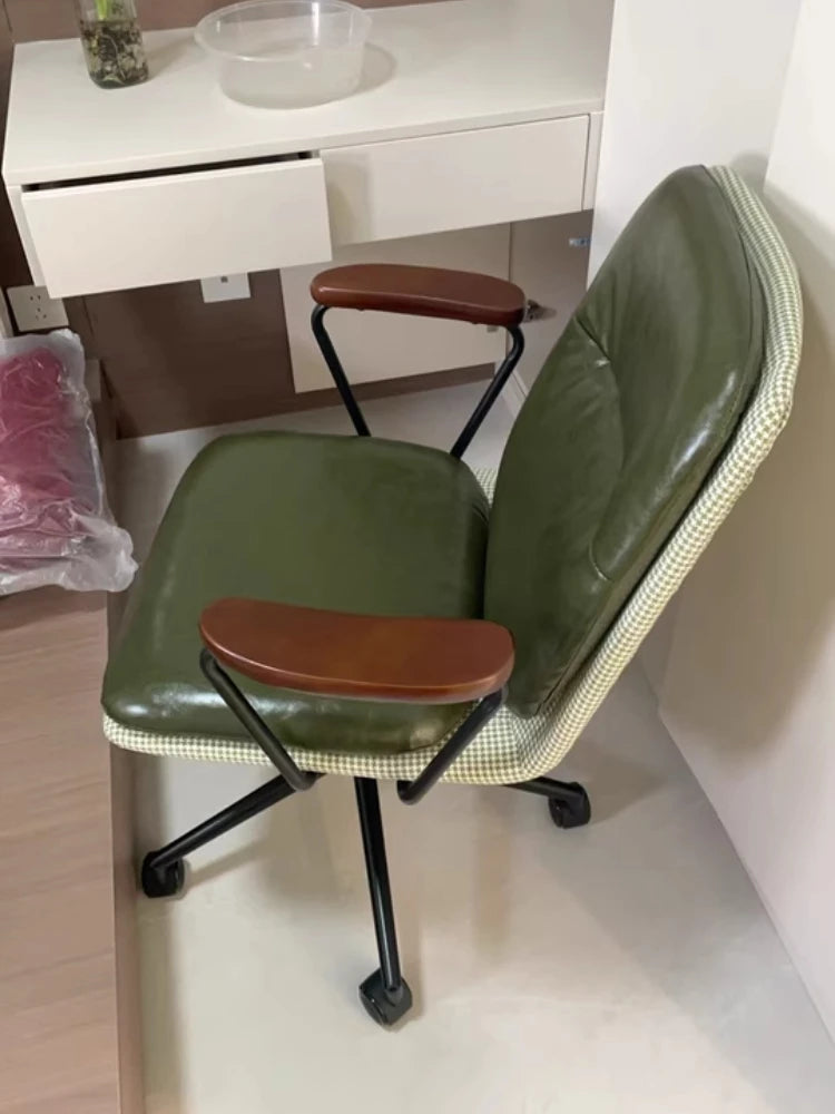 Comfortable Genuine Leather Chair Steel-Legged Adjustable Swivel Seat Ergonomic Desk Chair for Prolonged Sitting