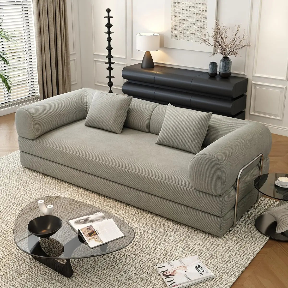 78.8" Modular Sofa Bed - 4-in-1 Convertible Design with Corduroy Fabric and High Density Sponge, Removable Cover, Customized