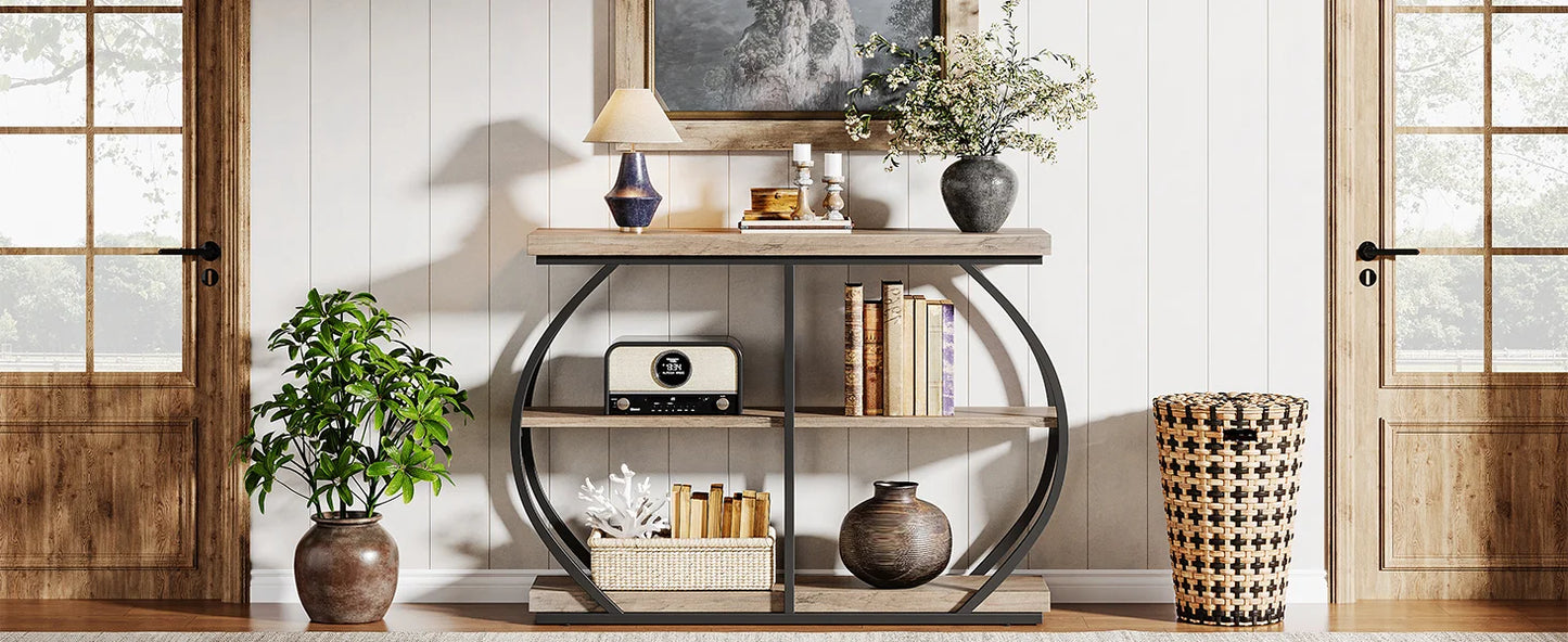 Tribesigns 41.3" Console Table, Industrial 3-Tier Entryway Table with Arched Metal Frame and Storage Shelves for Living Room