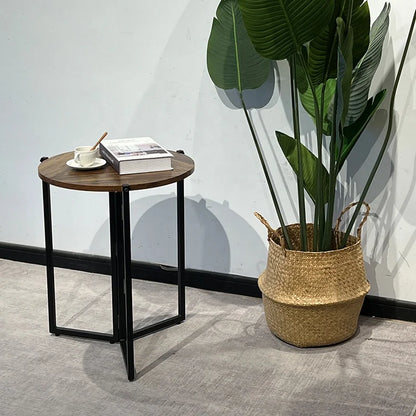 Small round wooden coffee table metal living room and dining room furniture custom designed