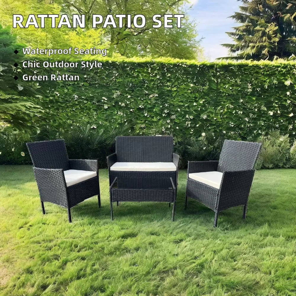 Modern PE Rattan Wicker Garden Furniture Set Stainless Steel Table & Chair for Outdoor Patio for Hotels Courtyards & Apartments