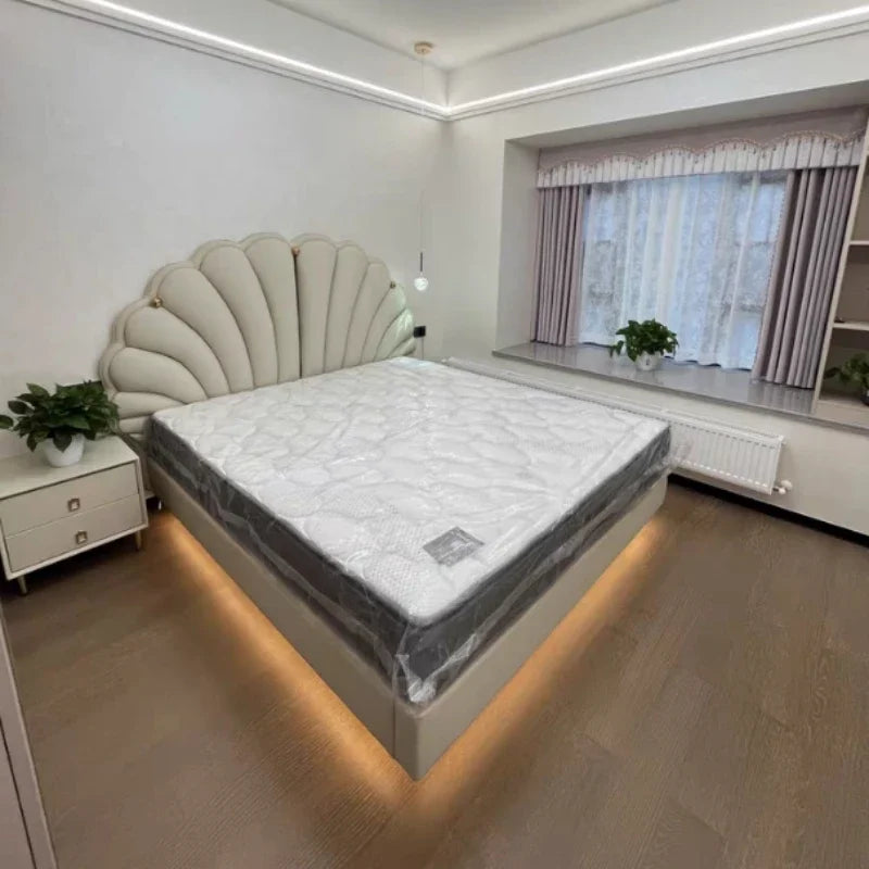 Luxury Beds 2 People Frame Floating Light Luxury Leather LED Lamp Double Bed Pink And Blue Queen Bed Frames Bedroom Furniture