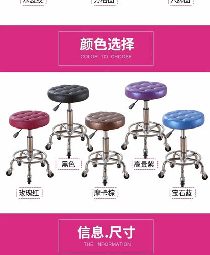 Black PU Leather Rolling Stool Round Swivel Stool with Wheels Height-Adjustable Seat for Salon Tattoo or Office Use