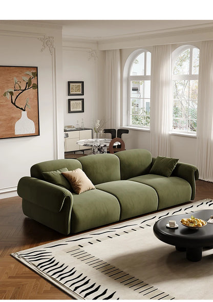Small apartment sofa living room French retro cloud coffee table combination set green wind straight row fabric