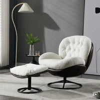 Modern Faux Fur Accent Chair with Ottoman, Lounge Armchair with Footrest and Sturdy Base for Living Room