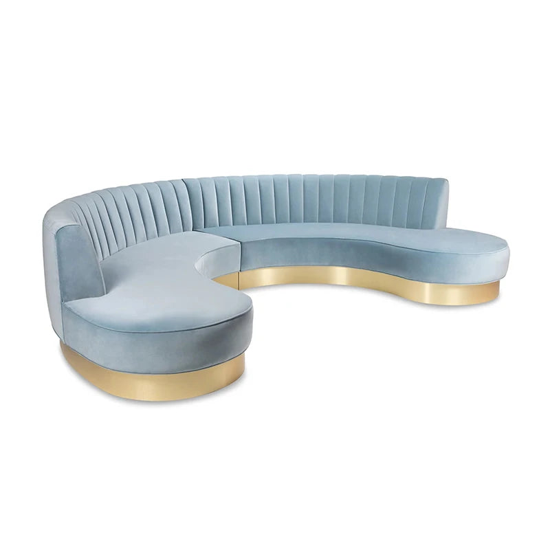 Ensemble de canapé moderne incurvé demi-lune en forme de U, meubles ronds de salon en tissu rond en forme de C, pied doré en acier inoxydable