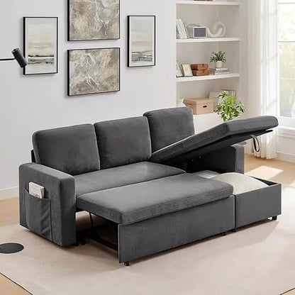 new 85" Convertible Sofa Bed with Detachable Chenille Cover - Soft Futon Sleeper Sofa for Living Room, Office & Apartment - Grey