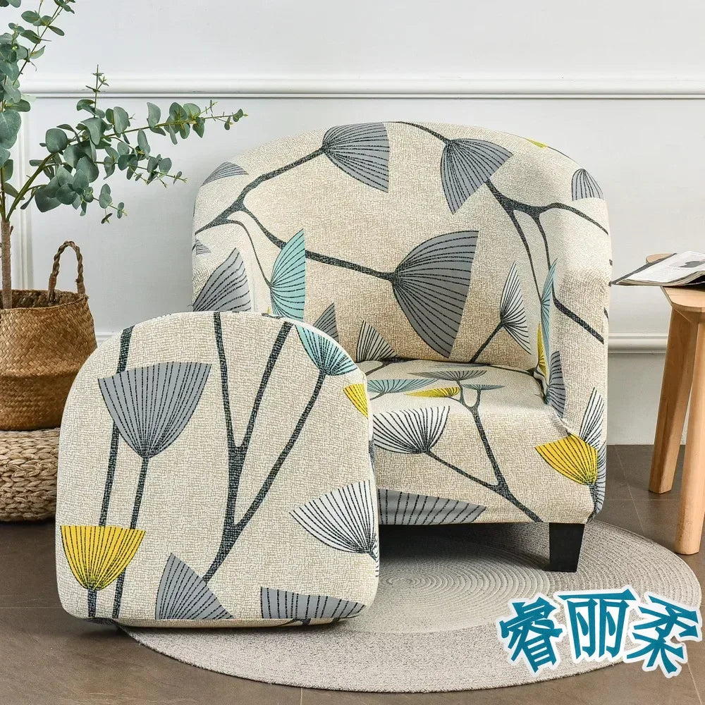 Stretch Club Chair Slipcover 2 Piece Printed Tub Chair Slipcover Stretch Armchair Cover Single Sofa Cover Furniture Protector