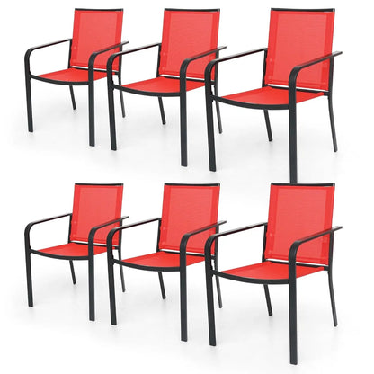 Patio Dining Chairs Set of 6, Outdoor Stackable Dining Furniture Set, All Weather Dining Set for Lawn, Garden, Backyard, Poolsid