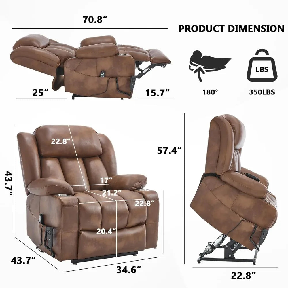 Lay Flat Lift Recliner Chair with Massage & Heat for Elderly People, Electric Power Lift Chair with Dual Motor, Cup Holders