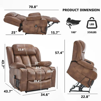 Lay Flat Lift Recliner Chair with Massage & Heat for Elderly People, Electric Power Lift Chair with Dual Motor, Cup Holders