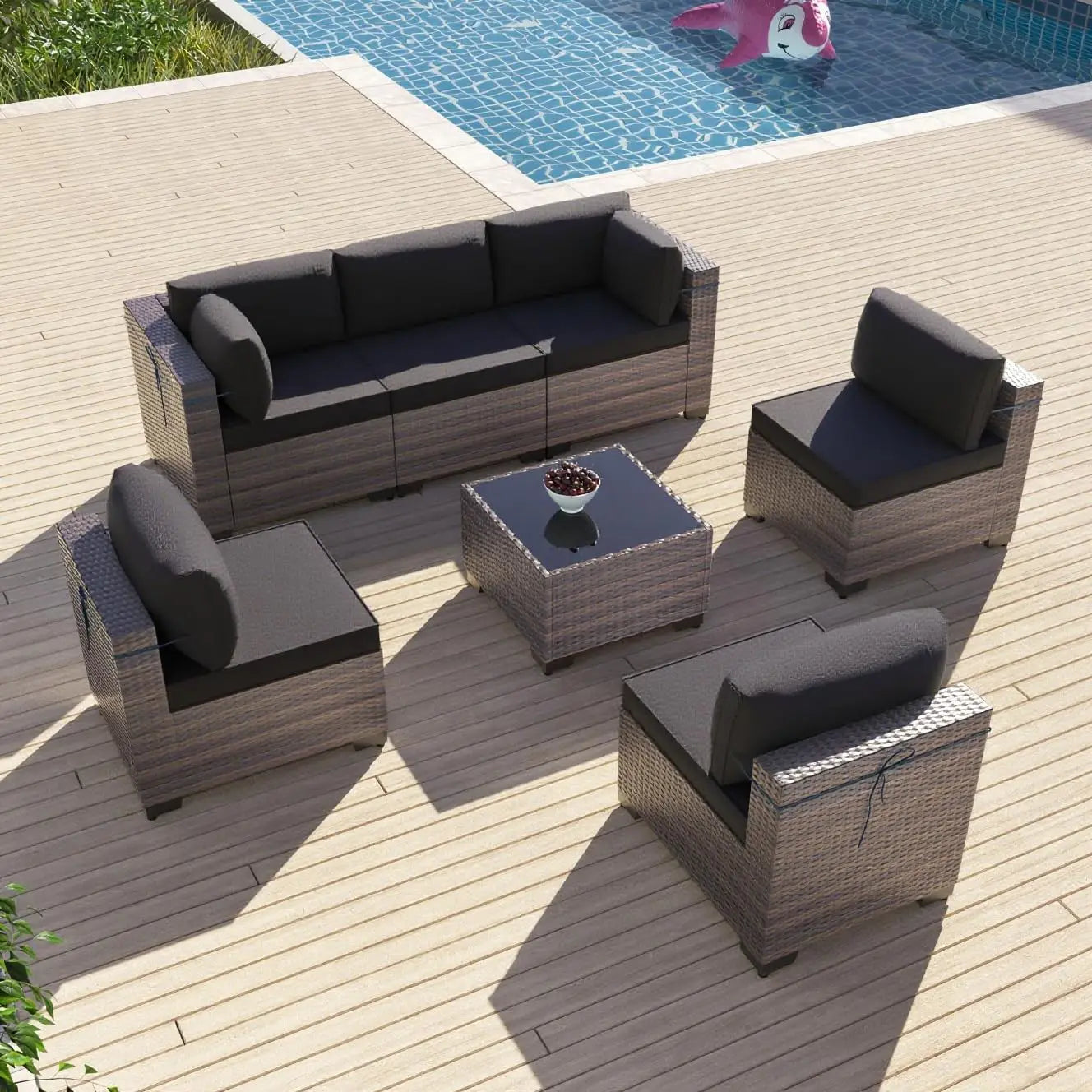 7 Pieces Outdoor Patio Furniture Sets,Wicker Conversation Set Sectional Sofa,Includes 6 All-Weather High Back PE, Customized