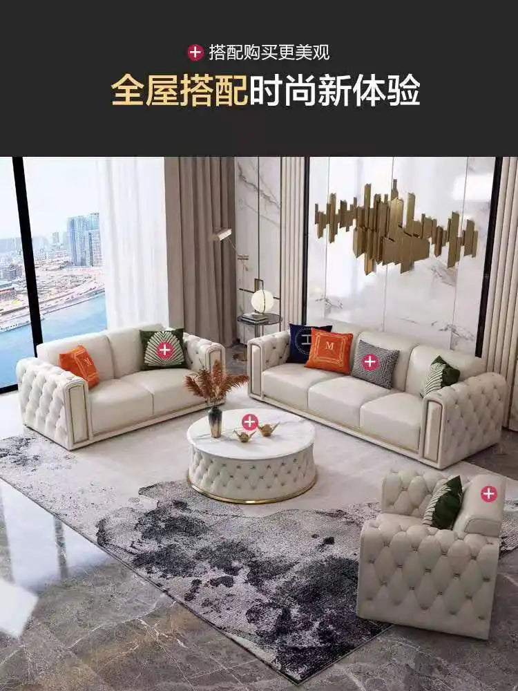 Hong Kong-style light luxury leather s ofa high-end leather sofa villa large apartment corner sofa combination so fa