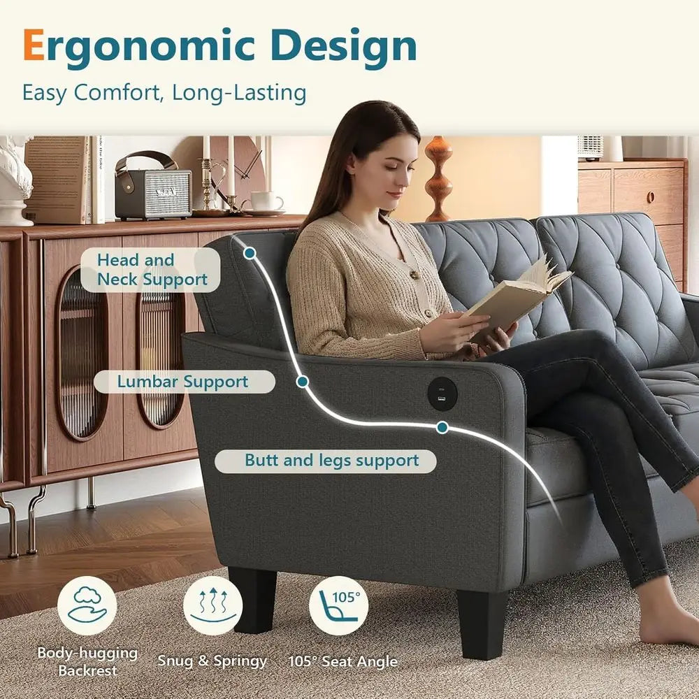 83” Century ern 3 Seater Couch, Small Couches or Living Room, Comy Grey Couch or Aparent Oice Waiting Area, Tuted Design (k Grey