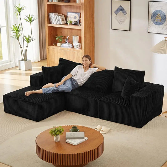 Sectional Couch with LShape Chaise, Modern Modular Sofa with Deep Seat, Upholstered Corduroy Cloud Sofas Boneless Couches for L
