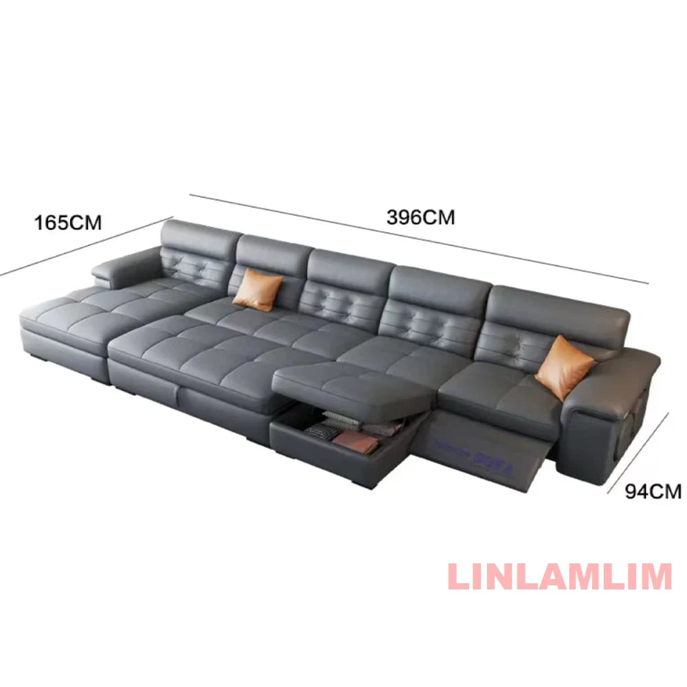 MANBAS Sectional Sofa Bed with Storage, Genuine Leather Reclining Couch, Space-Saving Convertible Sleeper Sofa for Living Room