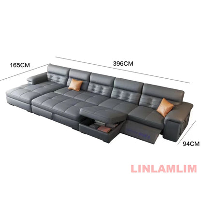 MANBAS Sectional Sofa Bed with Storage, Genuine Leather Reclining Couch, Space-Saving Convertible Sleeper Sofa for Living Room