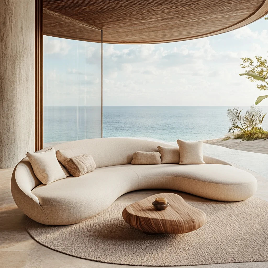 Curved Garden Furniture Living Room Wooden Sofa Sets Solid Wood Patio Sofa