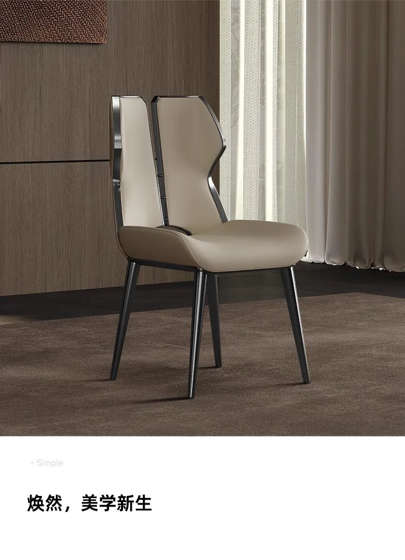 Light Luxury Stainless Steel Dining Chairs Relaxing Home Modern Simple Kitchen Relax Chairs Backrest Leather Aesthetic Furniture