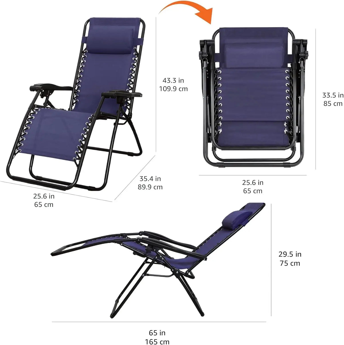 Outdoor Patio Zero Gravity Lounge Chair with Pillow, Folding Reclining Adjustable, Blue 26