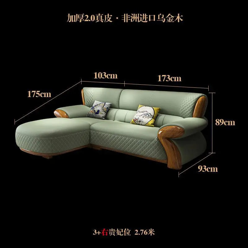 New leather sofa modern simple light luxury ebony solid wood new Chinese small apartment living room popular furniture