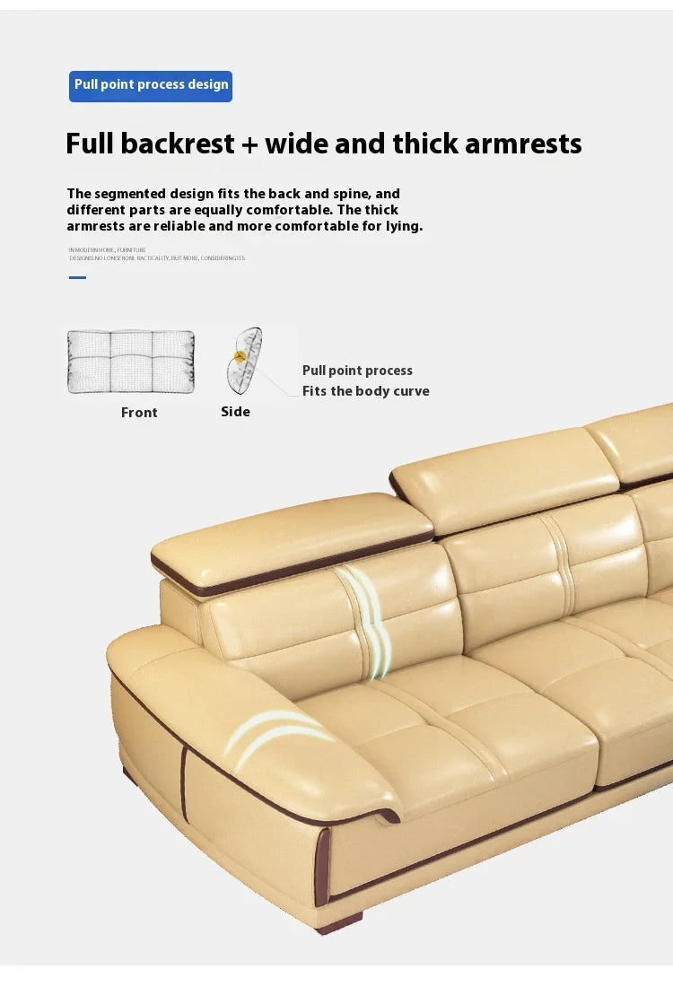 Modern Italian Genuine Leather Sofa for Living Room with Cup Holder, USB, Adjustable Headrests & Bluetooth Speaker - Linlamlim