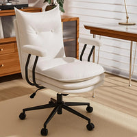 White Leather Office Chair with Wheels, Triple-Layers Thicken Wide Seat Height Adjustable, Mid Back, Comfy Desk Chair for Home,
