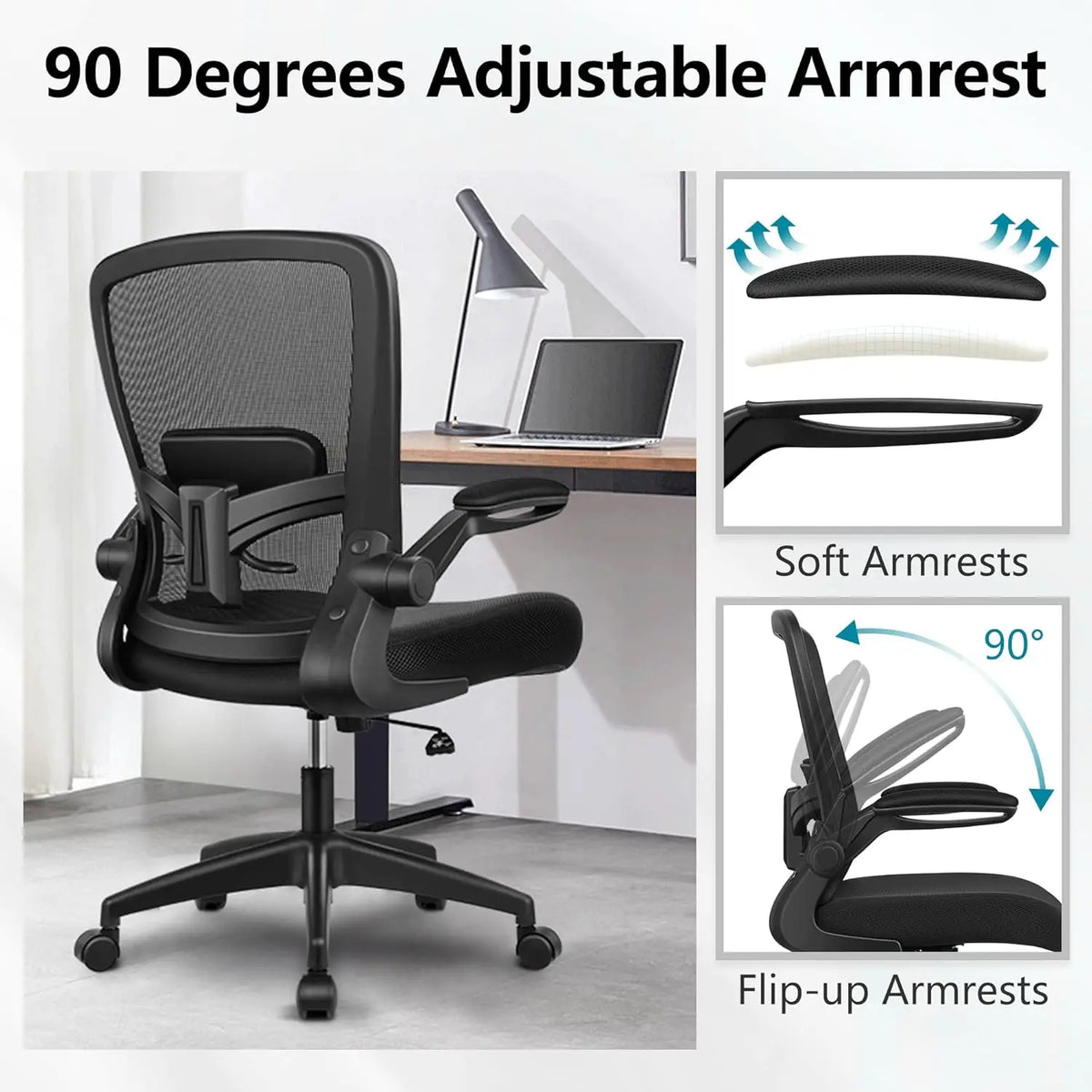 Office Chair,Ergonomic Desk Chair Breathable Mesh Chairs w/Adjustable High Back Lumbar Support Flip-up Armrests,for Home Office