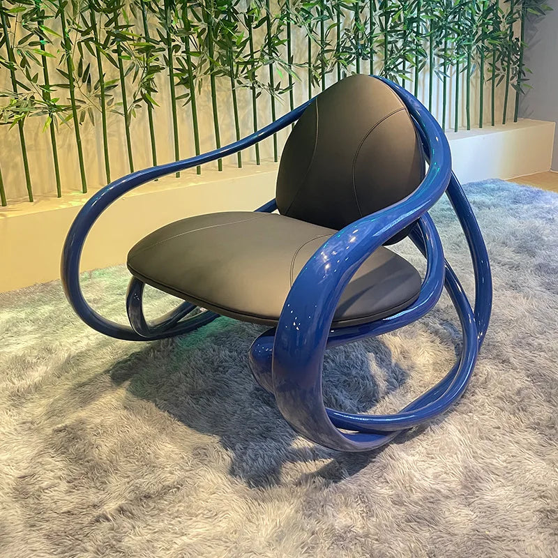 Rocking chair, solid wood balcony, living room, fiberglass casual leather sofa