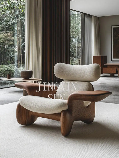 Wind solid wood art soft decoration creative special-shaped single leisure chair designer sofa chair balcony lazy chair