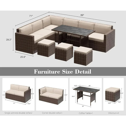 Furniture Set, Outdoor Furniture Patio Sectional Sofa, All Weather PE Rattan Outdoor set with Cushions and Table