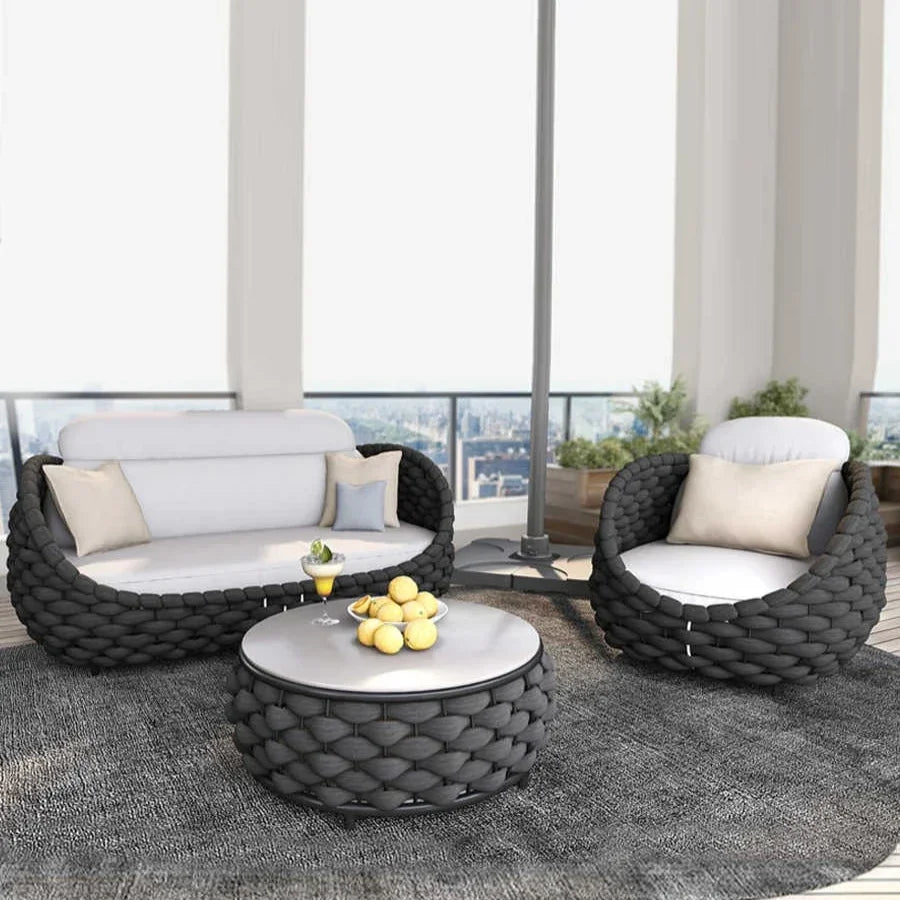Outdoor Rattan Sofa Set, 2-Seat Patio Furniture for Balcony, Terrace, Villa or Courtyard, All-Weather Wicker Lounge Chair Combo