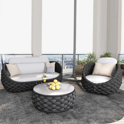 Outdoor Rattan Sofa Set, 2-Seat Patio Furniture for Balcony, Terrace, Villa or Courtyard, All-Weather Wicker Lounge Chair Combo