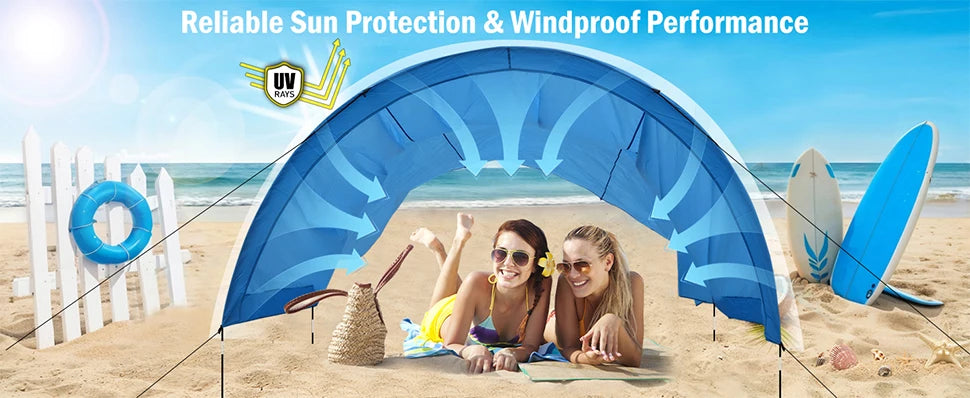 WESTTUNE Portable Beach Shade Compact Wind-Powered Beach Canopy Foldable Outdoor Sun Shelter Beach Tent for 8 People 200 Sq. Ft.