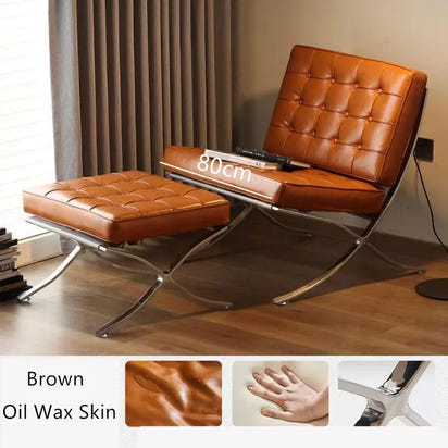 Elegant Barcelona Single Sofa Chair Oil wax skin for Living Room or Bedroom Lazy Lounge Chair Cat scratch skin Sofa Chair