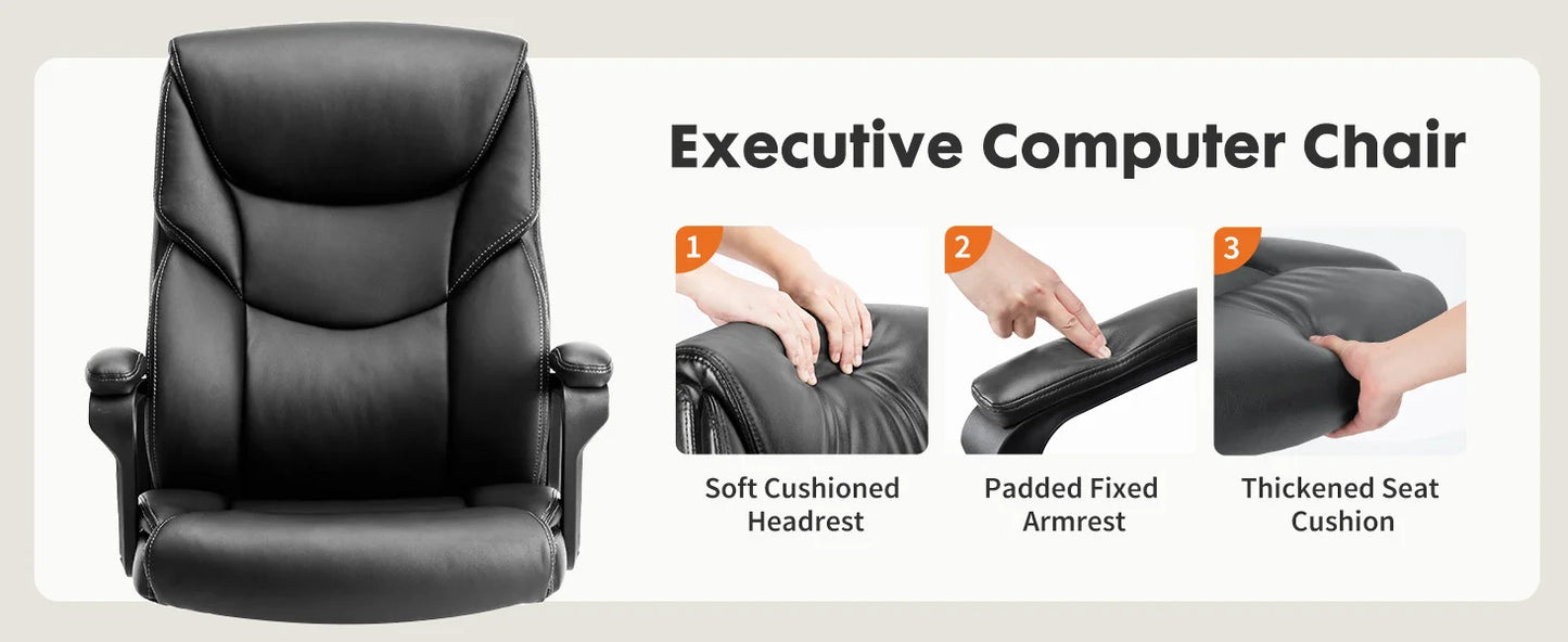 JHK Ergonomic Office Chair Heavy Duty Task Desk Chair with Flip-up Arms PU Leather Adjustable Swivel Rolling Gaming Chair