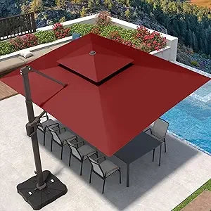 9' X 12' Cantilever Patio Umbrella 360°Rotation Rectangular Outdoor Large Offset Umbrellas Double Top Heavy Duty Windproof for G